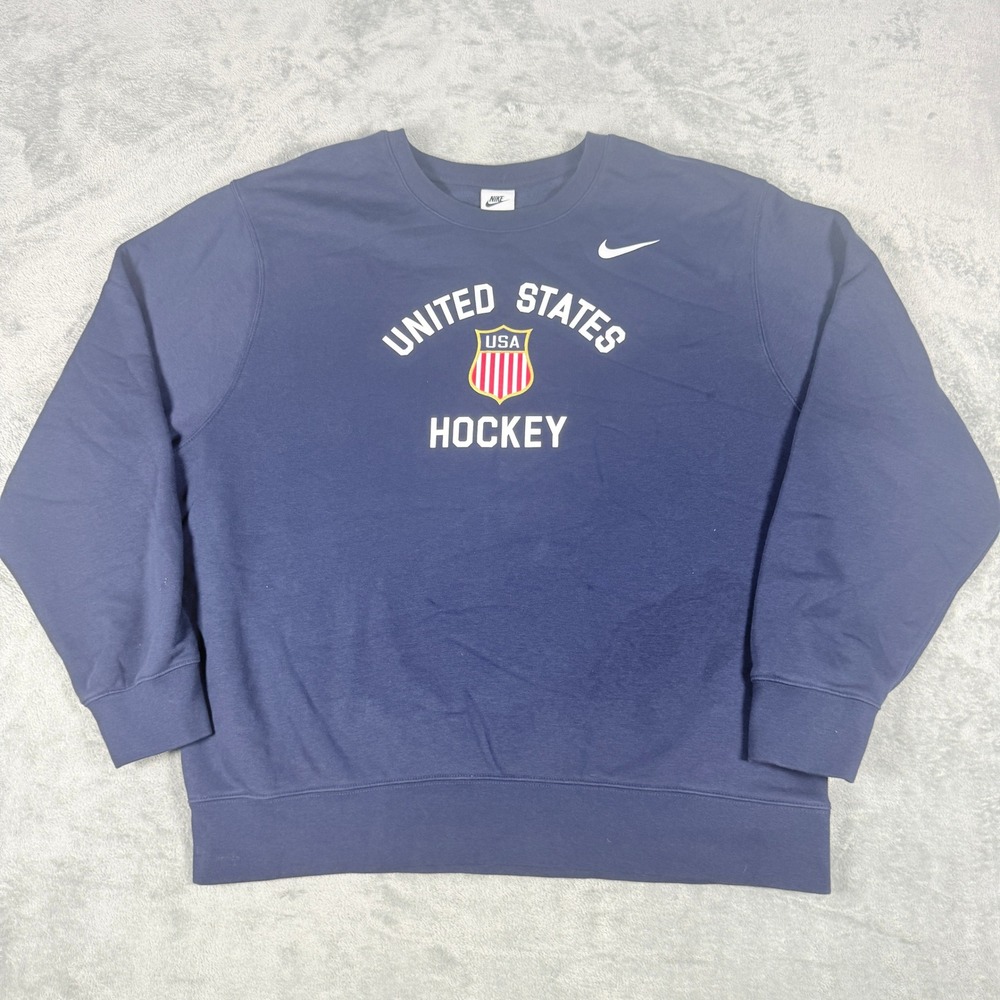 Nike Mens XL United States Hockey Sweatshirt Navy Blue Graphic Fleece Pullover